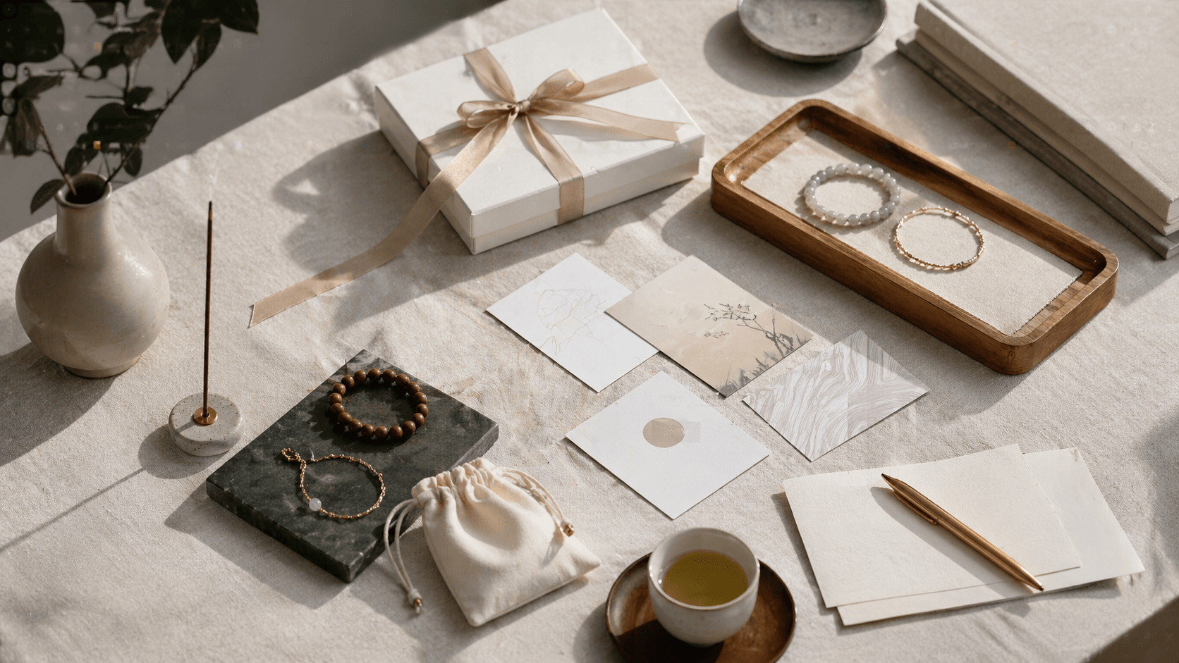 Stillwood Atelier hero image with bracelets and Eastern objects