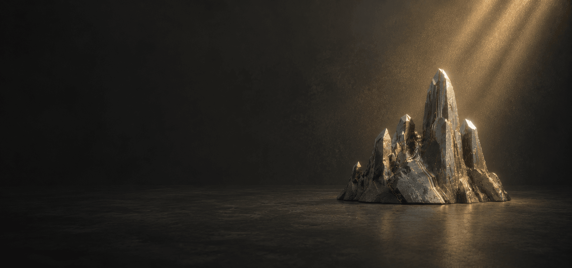 A mountain and mineral scene with clear light, representing the Metal element, refinement, structure, and discernment.