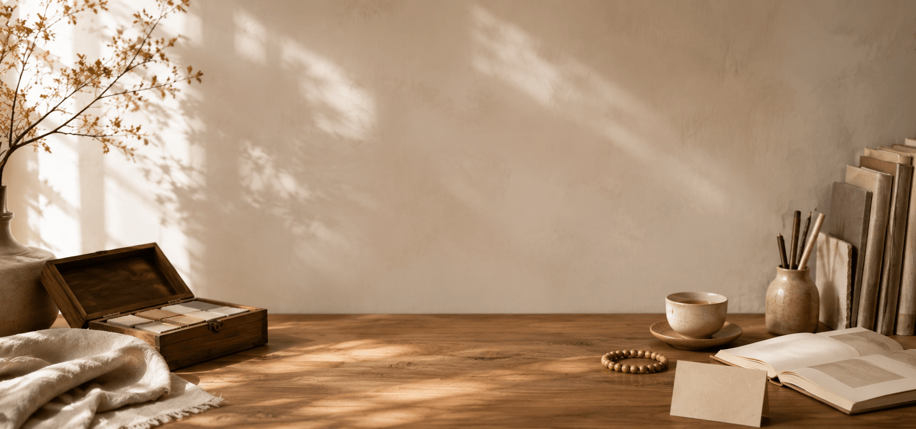 Stillwood Atelier learn entry with bracelets, materials, and a quiet tabletop arrangement.