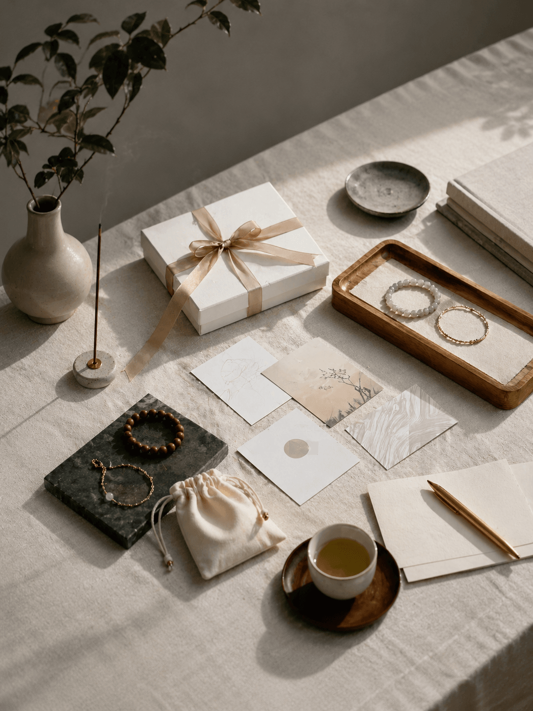 Stillwood Atelier hero image with bracelets and Eastern objects